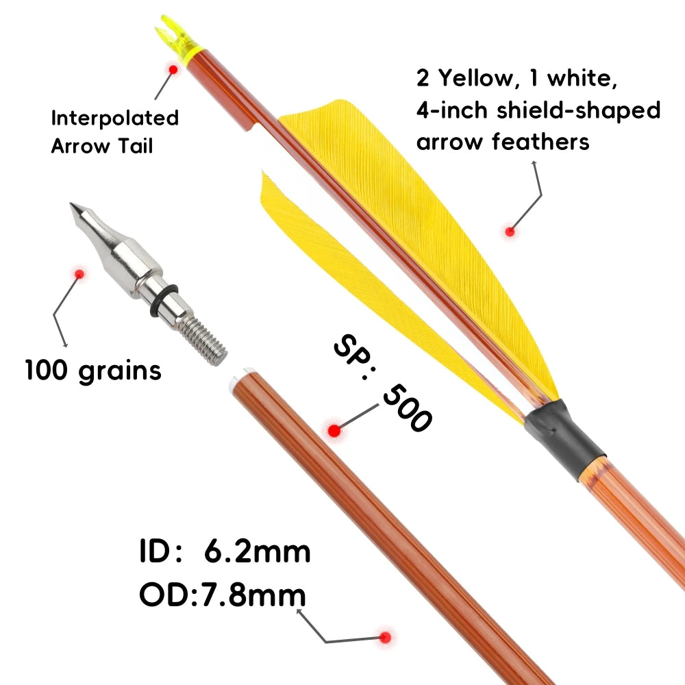 Archery Mixed Carbon Arrows Turkey Feather SP500 High Strength 100Grain Arrowhead Arrows ID6.2mm Recurve Compound Bow Shooting