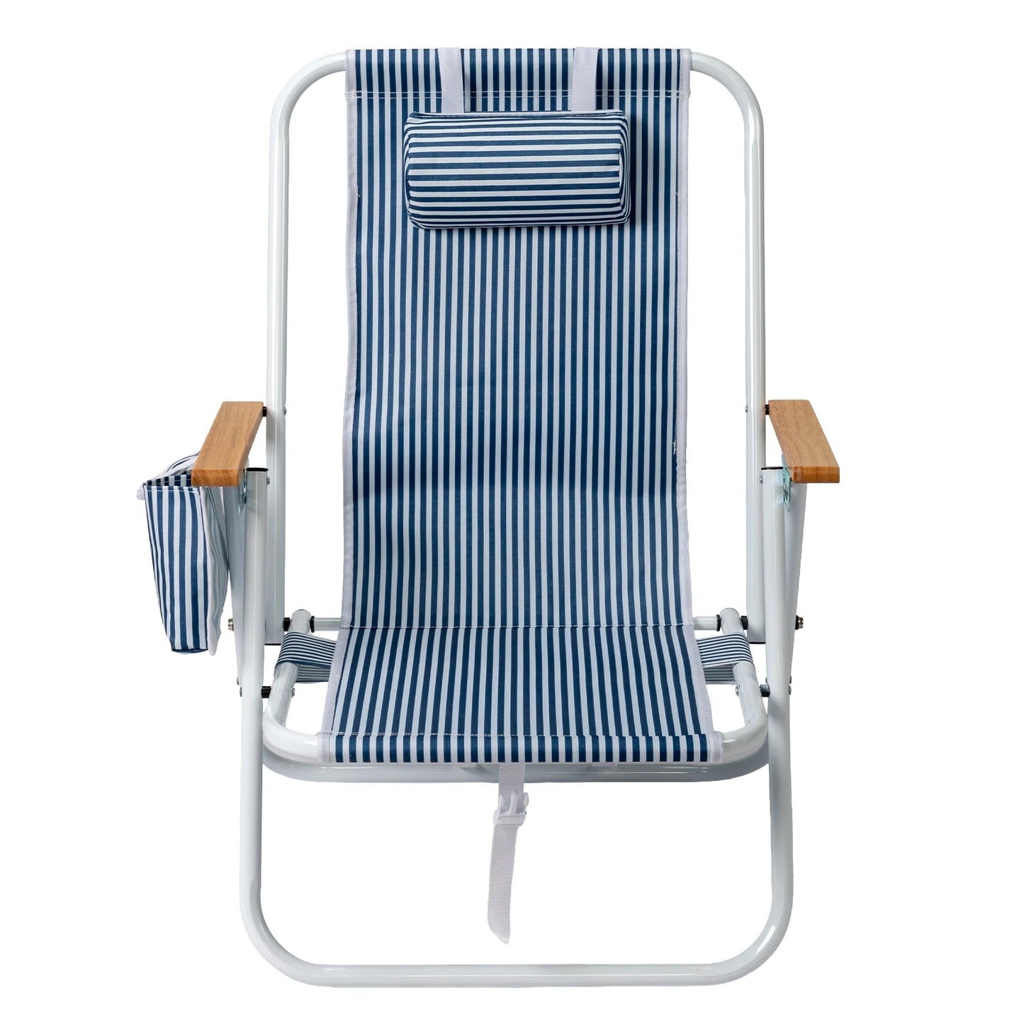 4-Position Adjustable Backpack Beach Chair, Foldable Rustproof Aluminum Frame Lounge Chair with Wooden Armrest, Side Storage Pockets & Detachable Pillow, 24"×22"×37" Outdoor Patio Camping Lawn Chair Holds up to 265 LBS, Blu