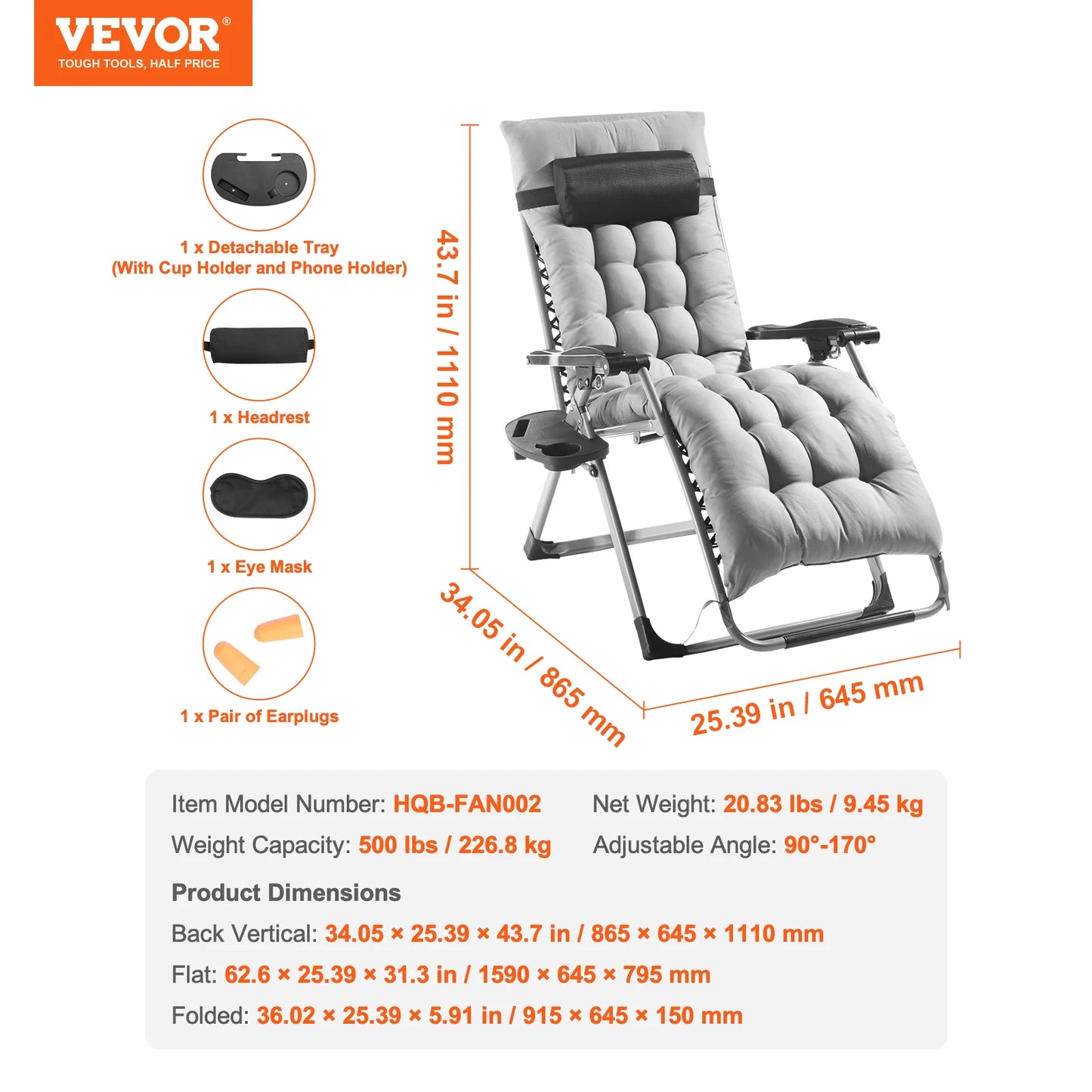 Zero Gravity Chair Zero Gravity Recliner Lounge Chair Adjustable Anti Gravity Chair with Cushion Footrest and Cupholder
