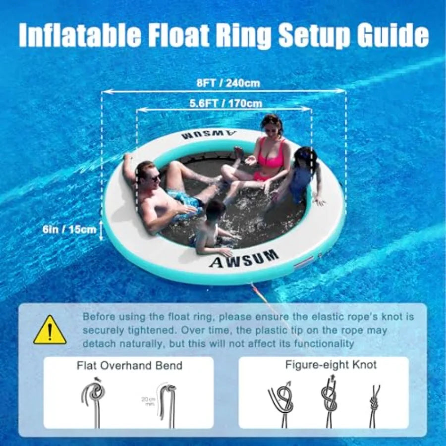 Inflatable Water Hammock Round Floating Ring Circle Dock Lake Floats River Raft for Adults Island Swimming Pool Platform for Pa