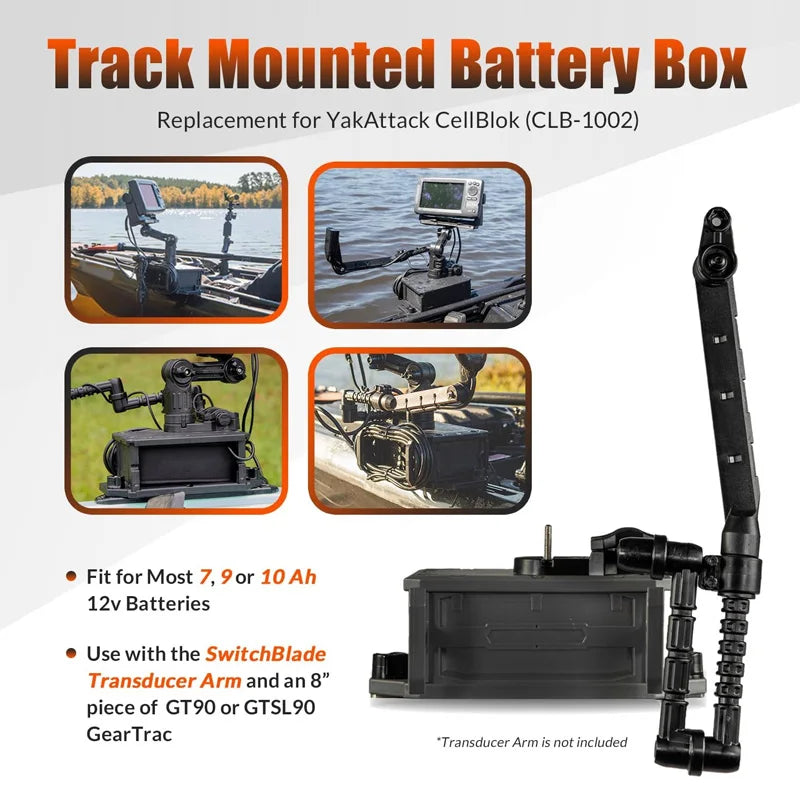Track Mounted Battery Box for Fish Finders, Replace for YakAttack CellBlok (CLB-1002),  YakAttack Switchblade Transducer Arm