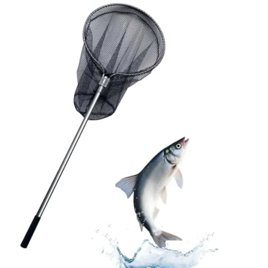 Saltwater fishing landing net with heavy-duty 37in deep mesh, extendable aluminum telescoping pole 70-102 in,black-gray color,