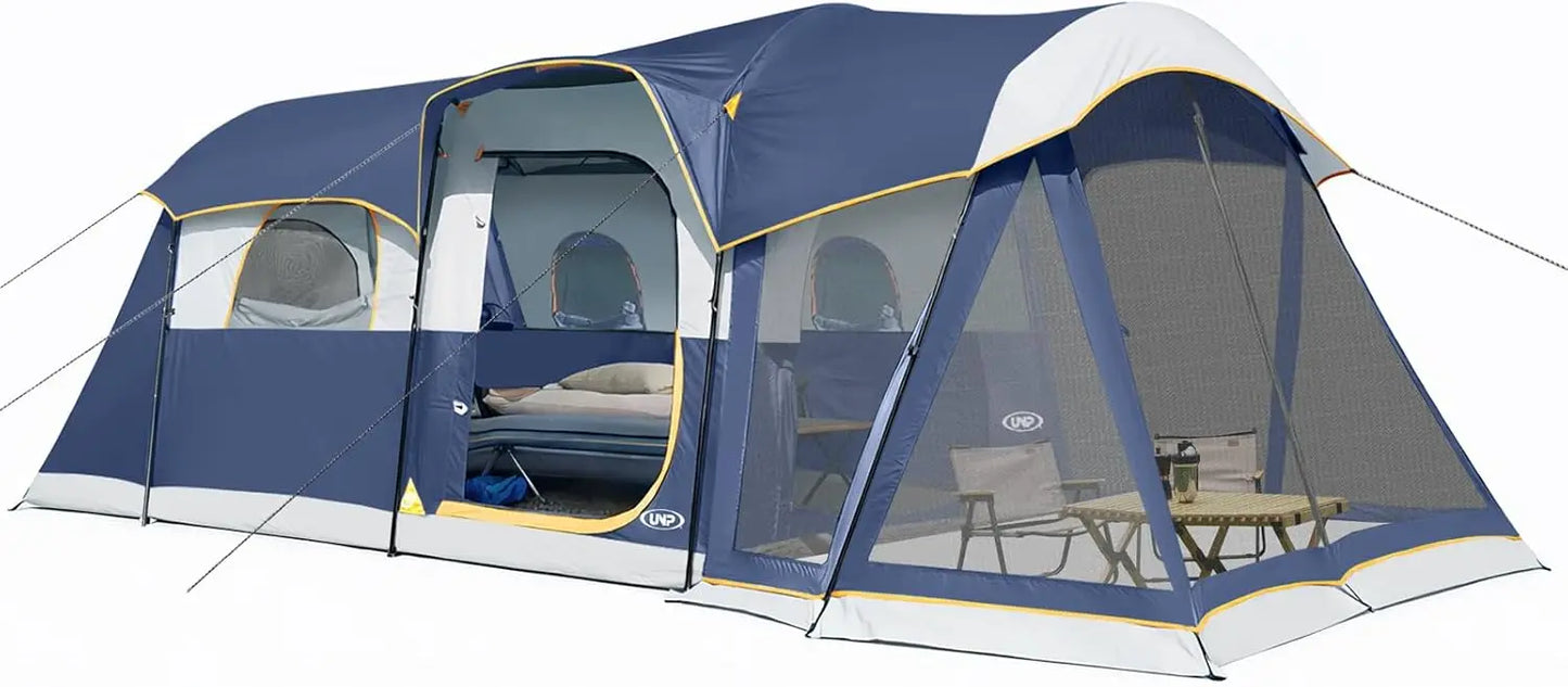 8 Person Camping Tent with Screen Porch, Waterproof Tunnel Tent for Family Outdoor Camping, 20' x 9' x 80in