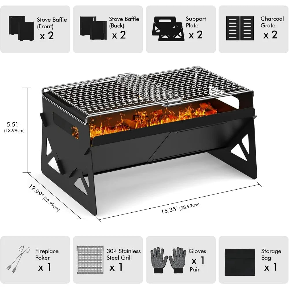 Folding Portable Charcoal Grill with Carry Bag for Outdoor Camping Cooking