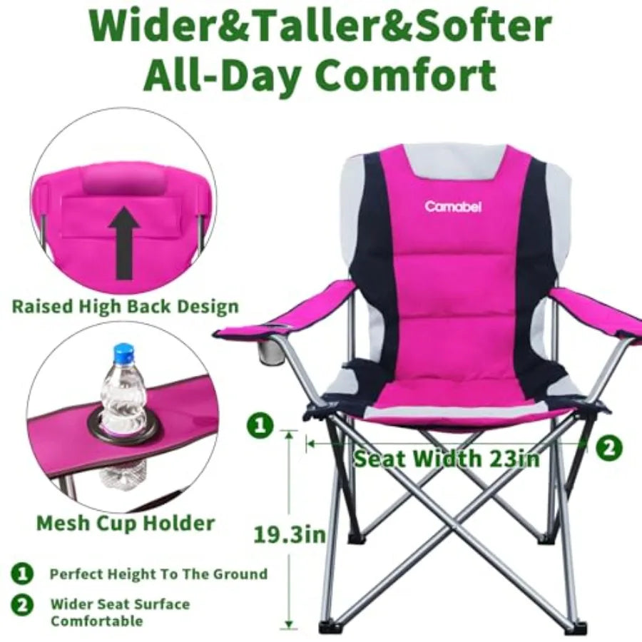 Folding Camping Chairs 400lbs Oversized Outdoor Collapsible Lawn Chair Padded Sports Portable Lightweight Chairs for Beach Hiki