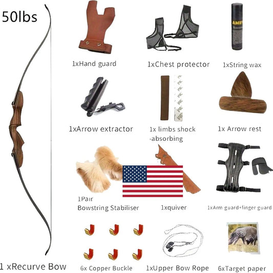 Recurve Split Bow Set ILF 60 Inch 50/60lbs Detachable Wood Riser Right Hand for Archery Hunting Shooting Outdoor Sports