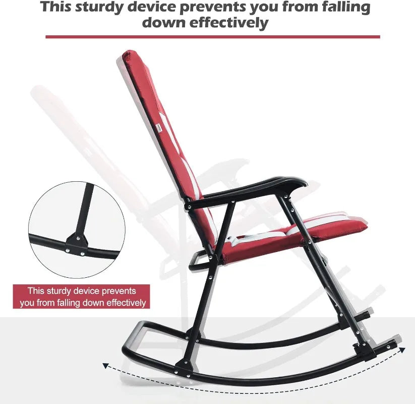 DORTALA Foldable Rocking Chair, Oversized Camping Rocking Chair w/High Back, Padded Folding Lawn Chair, Support 350 lbs,Portable