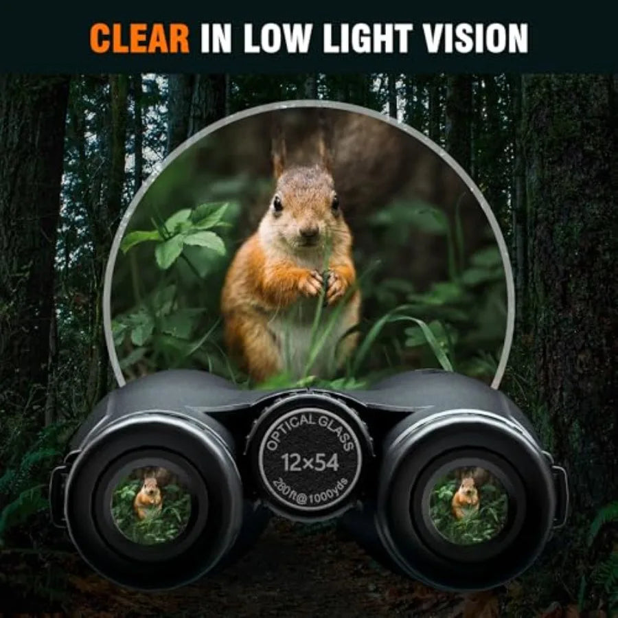 Bird watching, hiking, stargazing - BAK4 prism binoculars, black, high-powered 12x54 HD with clear low-light vision and waterpr