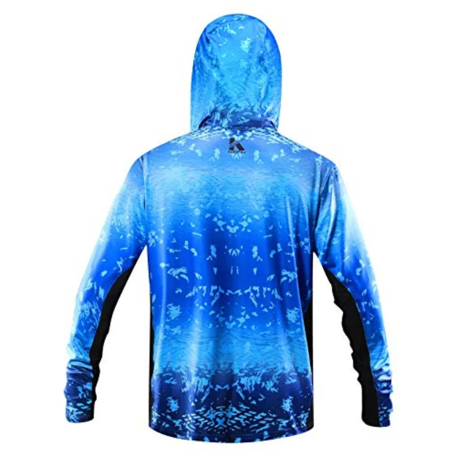 Performance Fishing Hoodie with Face Mask UPF50 Sunblock Shirt Hooded Long Sleeve with Drawstrings Pocket