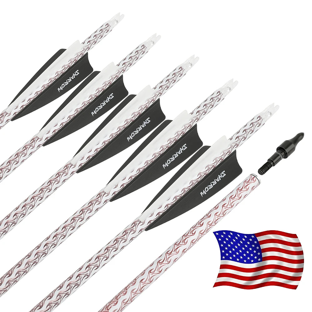 12pcs Spine 500 Mixed Carbon Arrows 100 Grain Replaceable  Arrowhead 3" Rubber Feather 31.5 Inch Archery Shooting Hunting Arrow