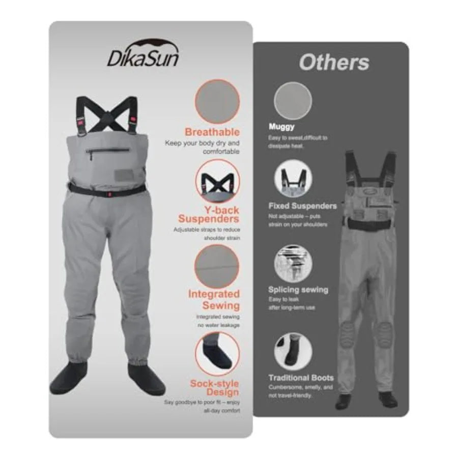 Breathable Stocking Foot Waterproof Chest Waders for Men Women Lightweight Waders for Fly Fishing in Black