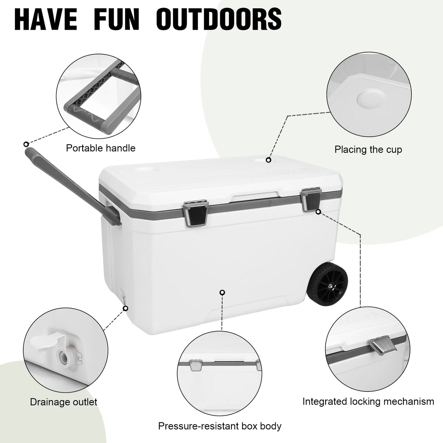 70L Portable Car Wheel Insulator Plastic Cooler Box 30 Percent Lighter Than Rotomolded Ice Chest Box with Handle for BBQ Camping