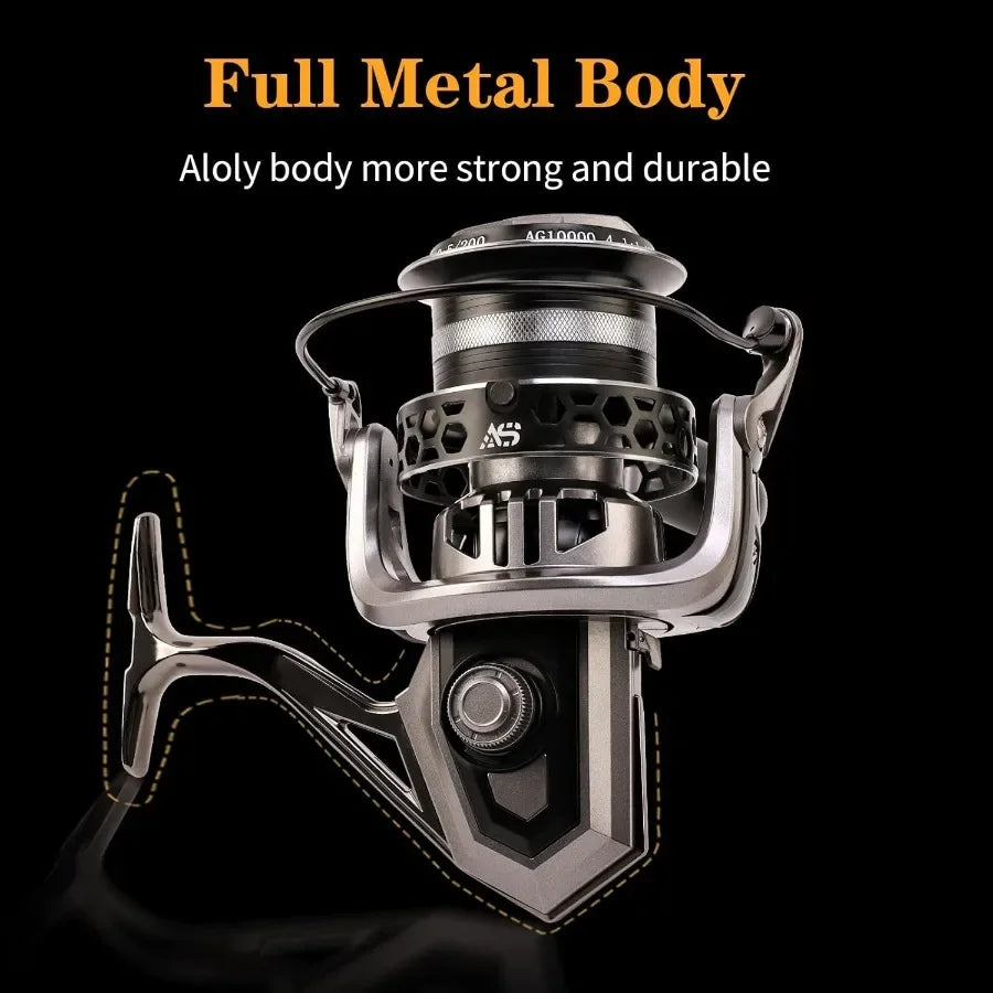 Spinning Reel 8000 10000 12000 Aluminum Frame Surf Fishing Reels with Carbon Fiber 55LB Power Drag for Heavy Long Casting Insho