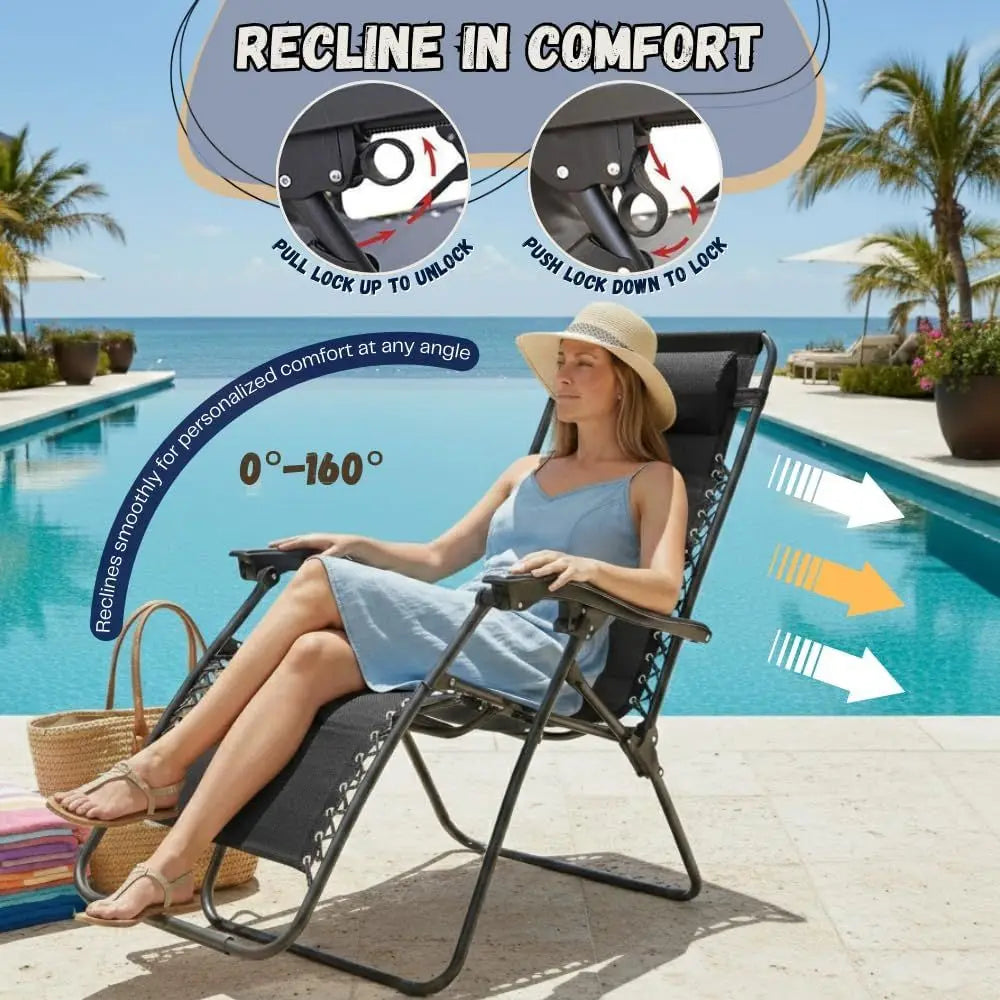 (Set o 2 Zero Gravity Lounge Chairs Outdoor Adjustable Reclining Patio Chair Steel Mesh olding Recliner or Pool Beach Camping Lo