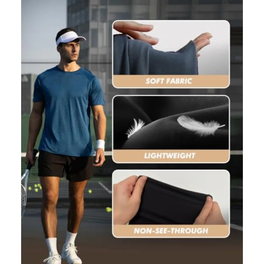 BOOJO 5 Pack Workout Shirts for Men-Quick Dry Black Gym Moisture Wicking Short Sleeve T-Shirts for Running Athletic Casual