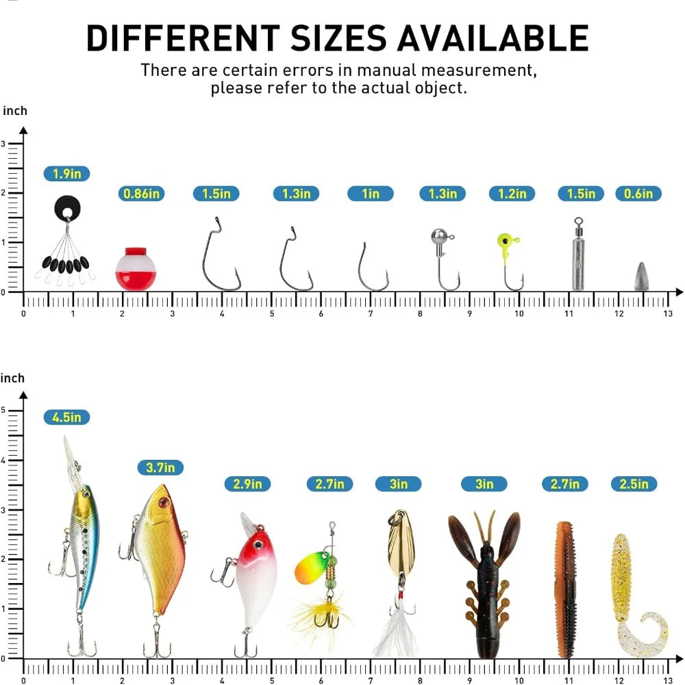 Complete Fishing Lures Kit - 153pcs Tackle Box for Bass, Trout, Freshwater Gear with Topwater Baits, Swimbaits, Frog, Accessories Gift for Men