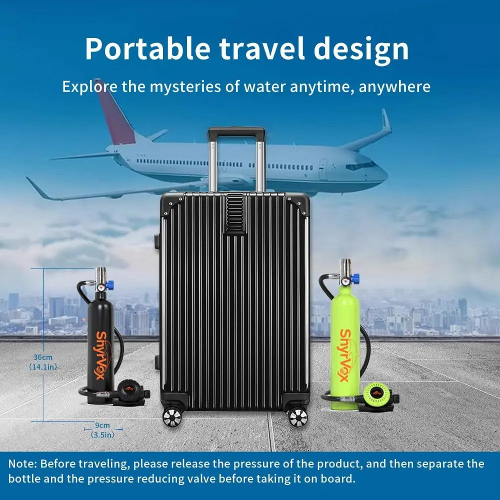 Mini Tank & Full Face Snorkel Mask Set – Portable 1L Scuba Cylinder, 3000 PSI Diving Bottle, 15–20 Minute Air Supply for Snorkeling