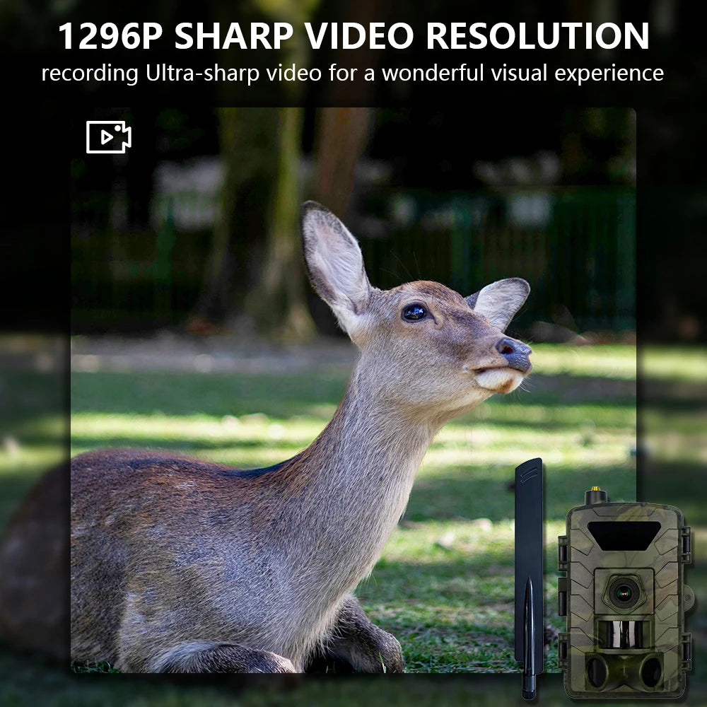 4G APP-Controlled 60MP 1296P Hunting Tracking Camera Wireless Wildlife Camera with 0.2S Night Vision Trigger Trail | Deer Camera Ideal Gift Americas version Bulit-in SIM Card Free 32G Card