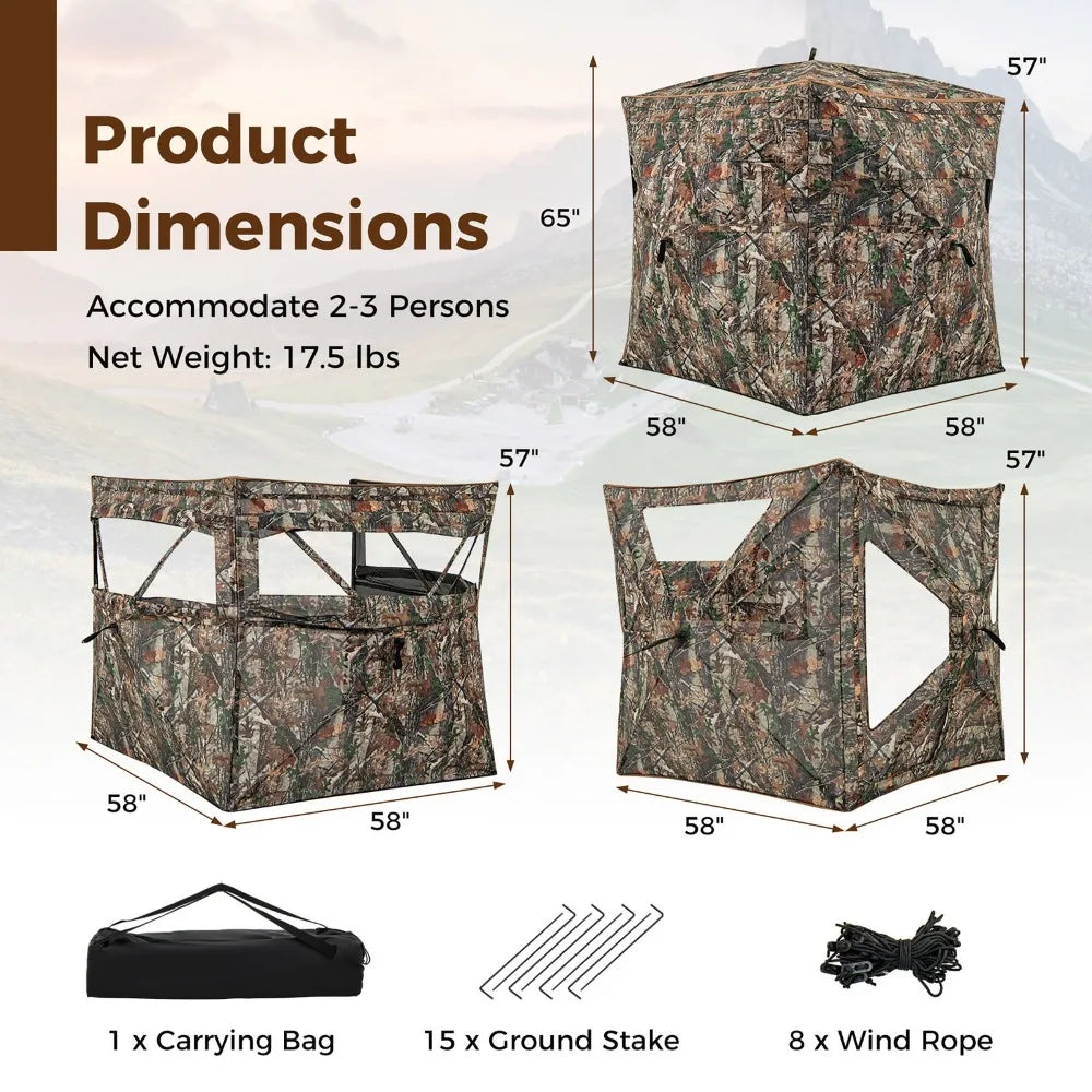 3 in 1 Multifunctional Hunting Blind w/ Skylight Roof Cover Carrying Bag
