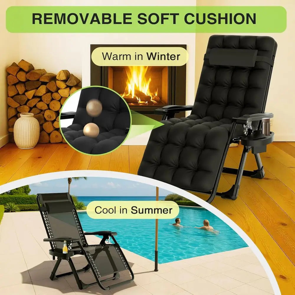 Outdoor Reclining Lounge Chair with Cushion, Lock, and Cup Holder - Versatile for Patio or Camping