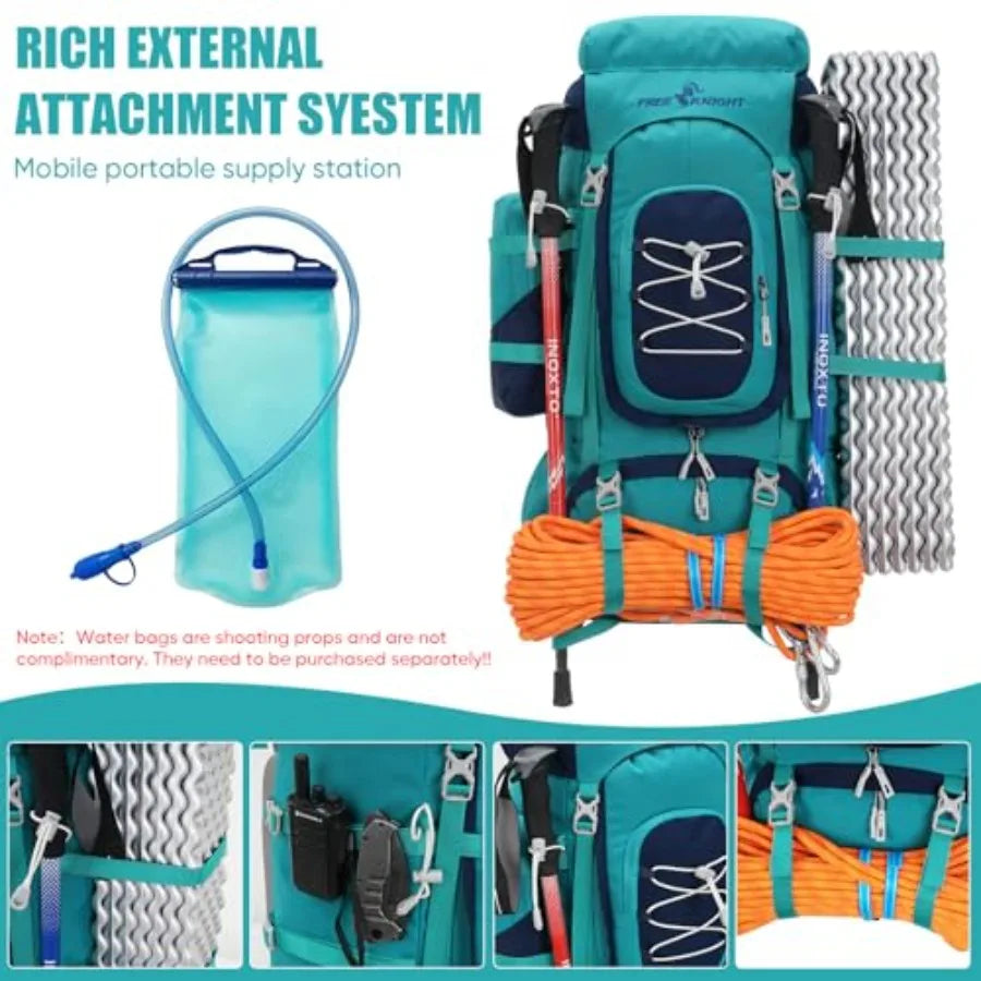 70L 65+5 Waterproof Hiking Camping Backpack with Rain Cover, Outdoor Sport Travel Daypack for Climbing Touring