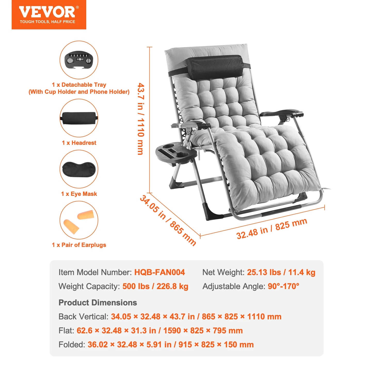 Zero Gravity Chair Zero Gravity Recliner Lounge Chair Adjustable Anti Gravity Chair with Cushion Footrest and Cupholder