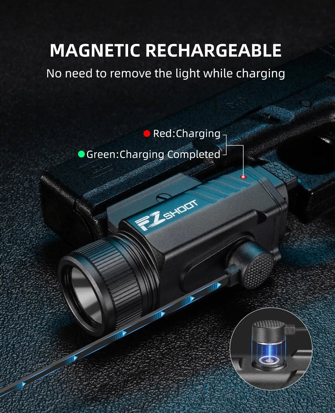 2000 Lumen Pistol Light with Quick Release, Magnetic Rechargeable Pistol Flashlight with Adjustable Slide Rail, Picatinny Flashlight with Strobe Mode for Home Defense, Hunting
