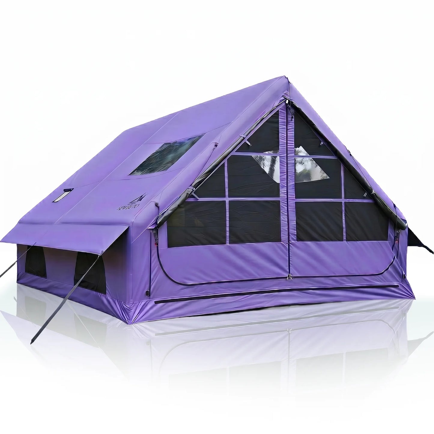 SENLEETO Black-out Inflatable Camping Tent 6-8 Person,Large Sunproof Blow up Tent with Skylight&Mesh Window,Glamping Tent House with Stove Jack AC Vent for Outdoor Camping