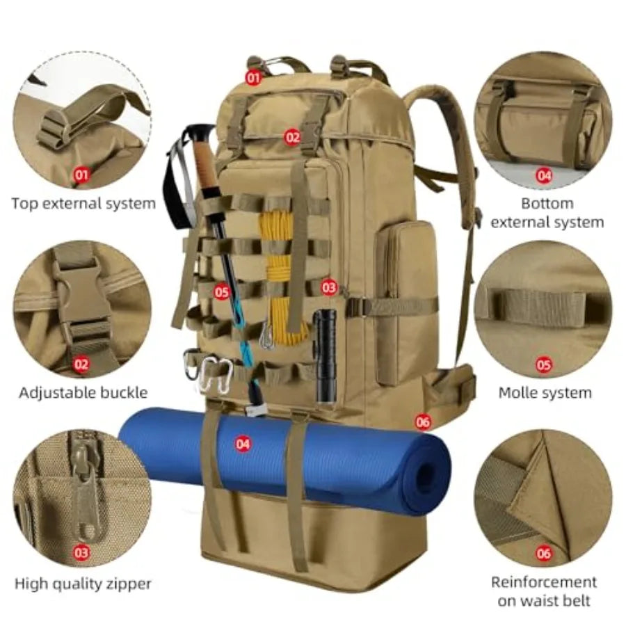 70L/100L Camping Hiking Backpack with Rain Cover, Expandable Large Military Tactical Backpack, Waterproof Molle Racksack Travel