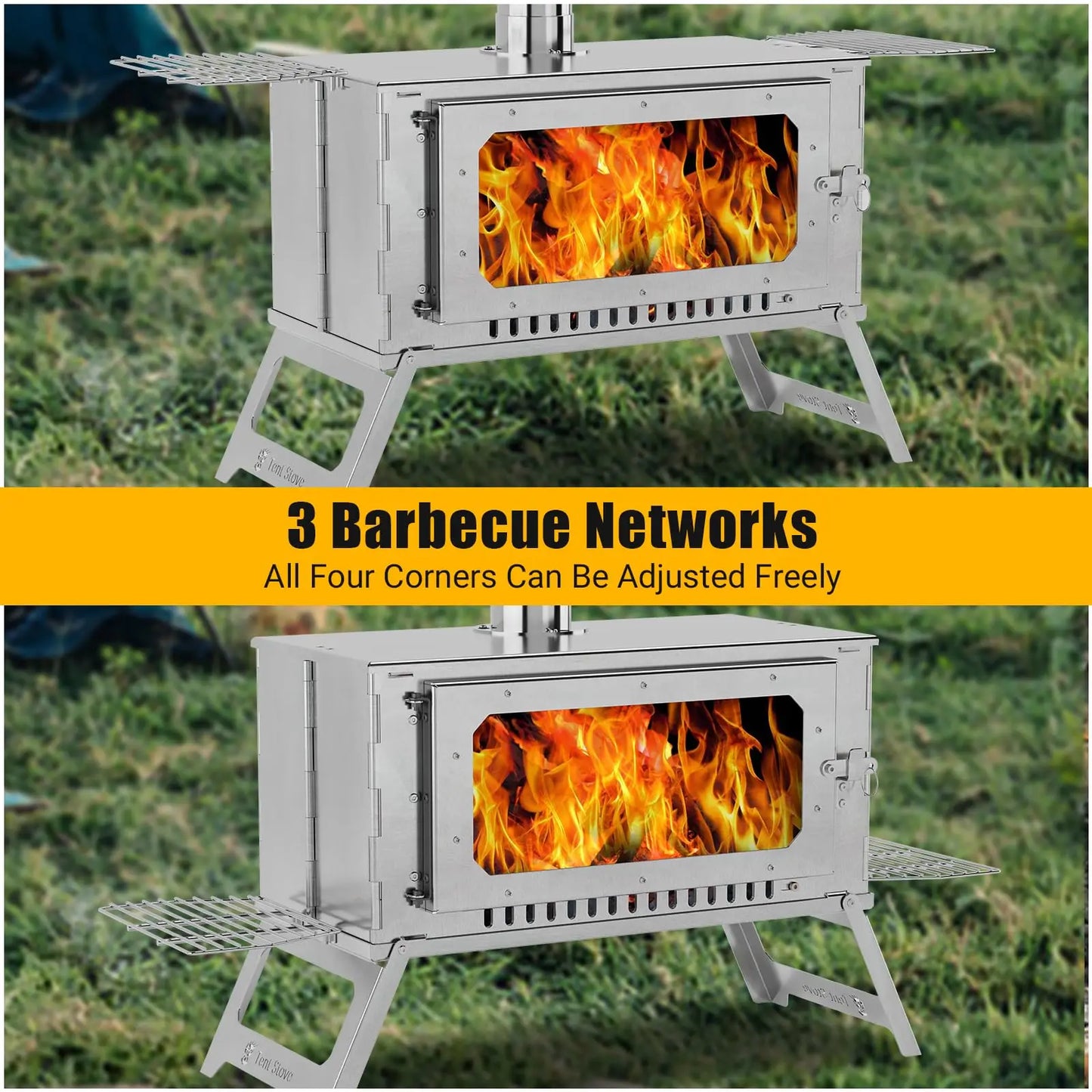 Portable Hot Tent Stove,Wood Burning Stove for Camping, Tent Stove With View Glass, Large Stainless Steel Camping Stove With 5 Chimney Pipes and 3 Shelfs for Outdoor Heating and Cooking