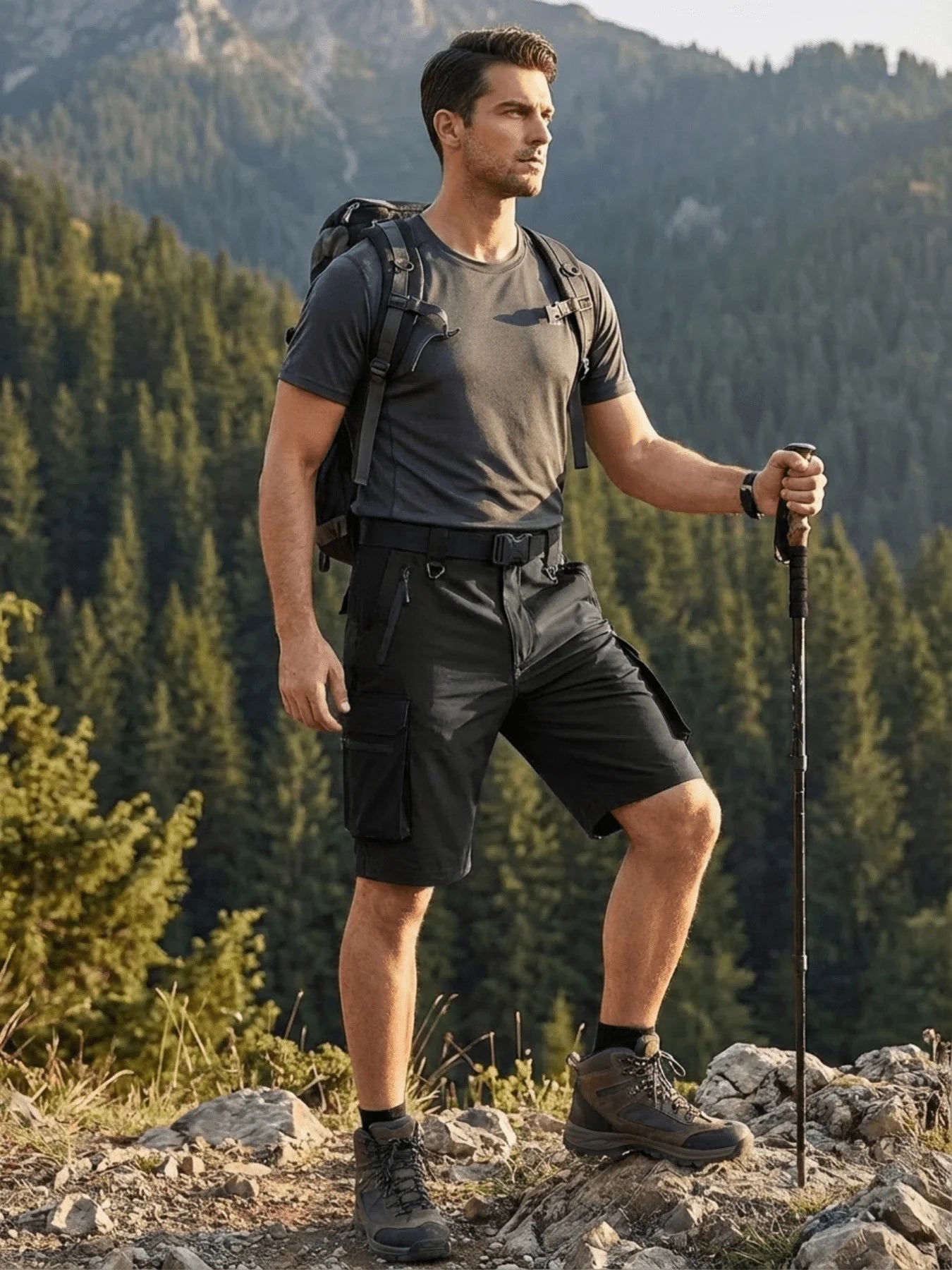 Mens Cargo Shorts Casual Lightweight Quick-Dry Breathable Multi-Pocket Zippered Shorts