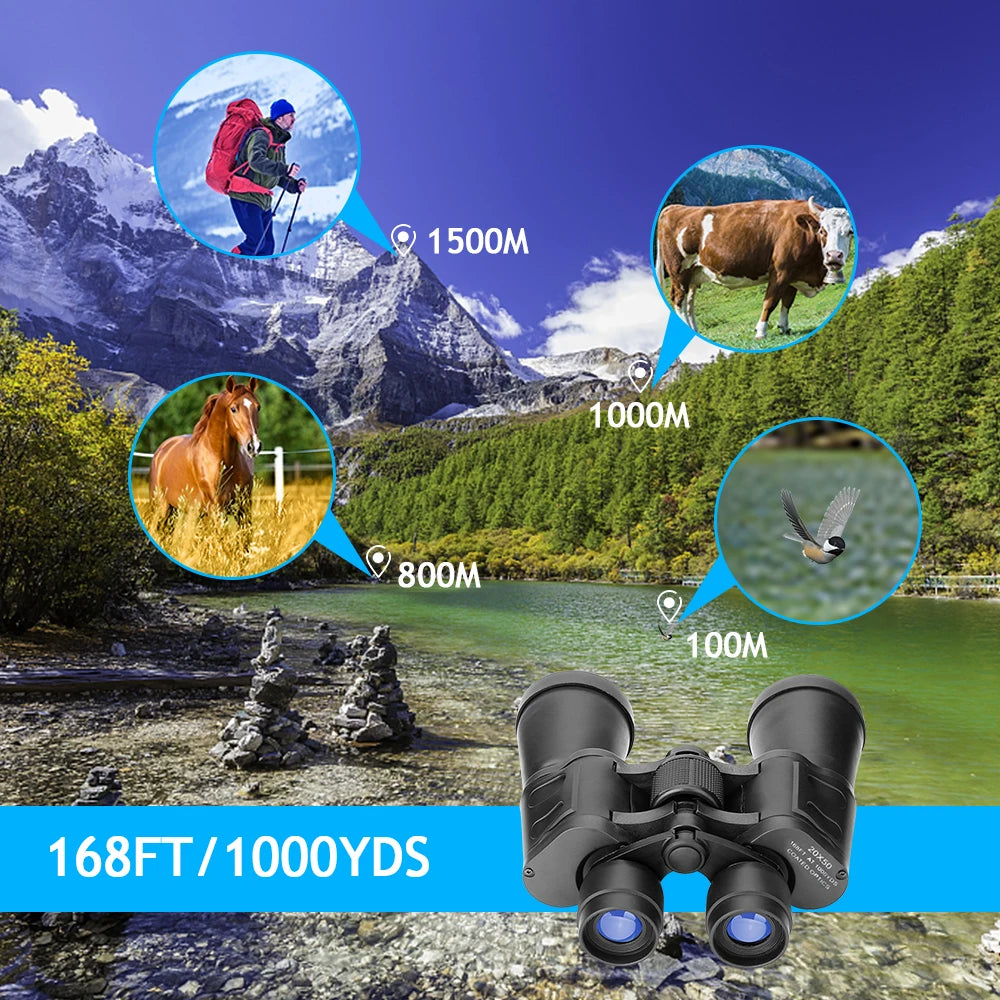 20X50 HD Binoculars BAK4 Prism FMC Green Film Low Light Night Vision Waterproof Portable Telescope with Tripod Interface for Bird Watching Hunting Stargazing Travel
