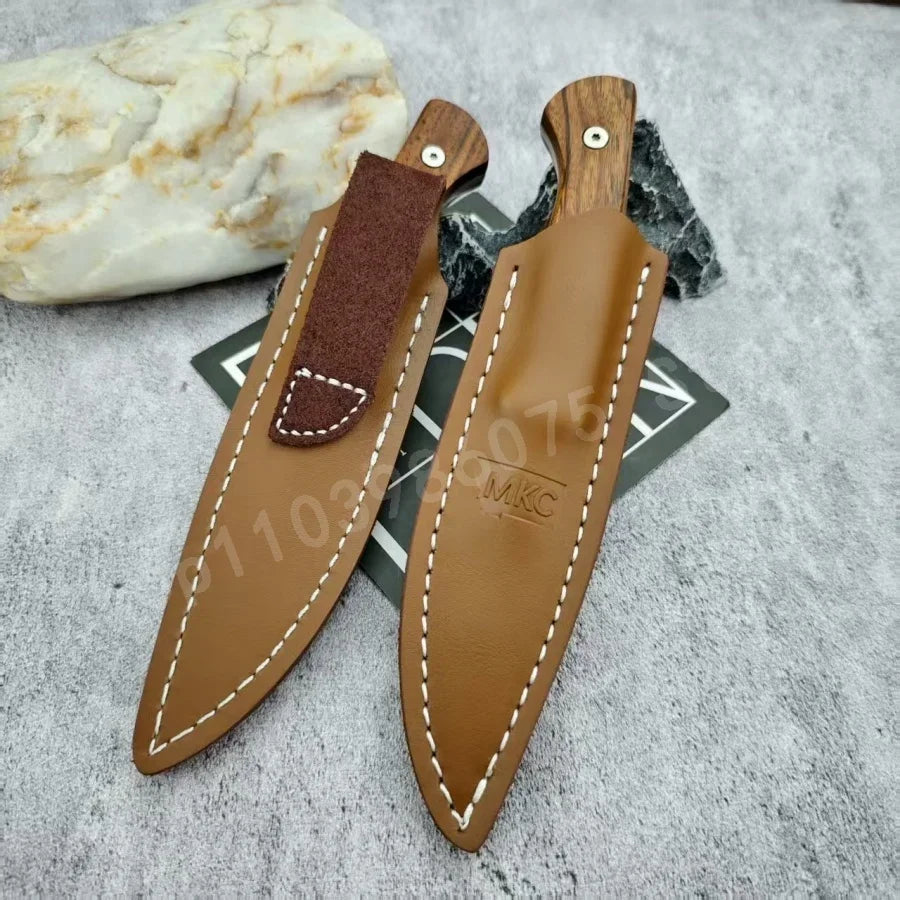 MKC Traditional Knife 8Cr13Mov Blade Wooden Handle Ideal for Outdoor Camping Survival Emergency Escape A Great Gift for Men