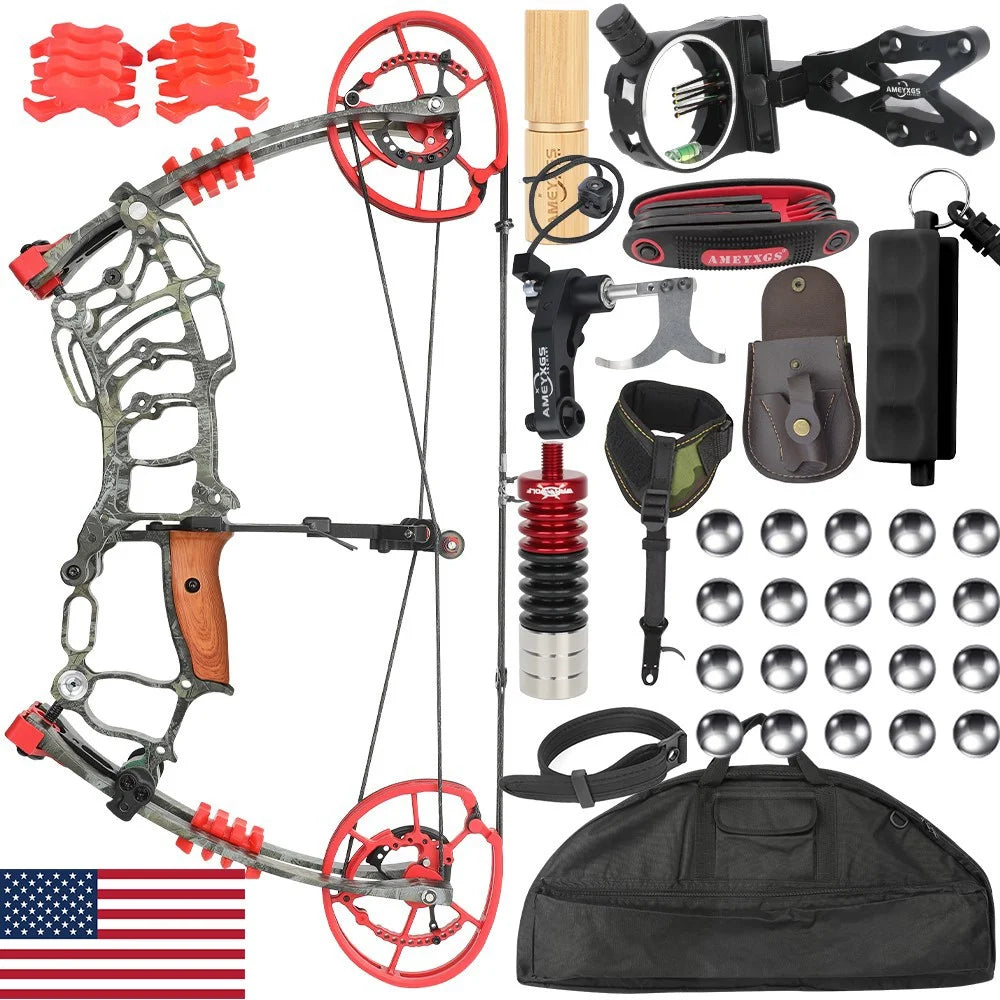 Compound Dual-use Bow 30-60lbs 19 Inch Axle 80 Percent Let-off 420FPS Right Hand Steel Ball Archery Bow for Outdoor Hunting Target Shooting