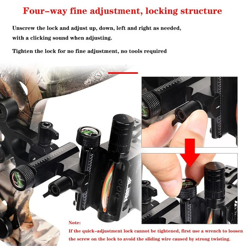Archery Compound Bow Sight 5 Pin 0.019" Optical Fiber CNC Machined Aluminum Alloy Micro-Adjustable Left/Right Hand for Hunting Shooting Target Practice Accessories