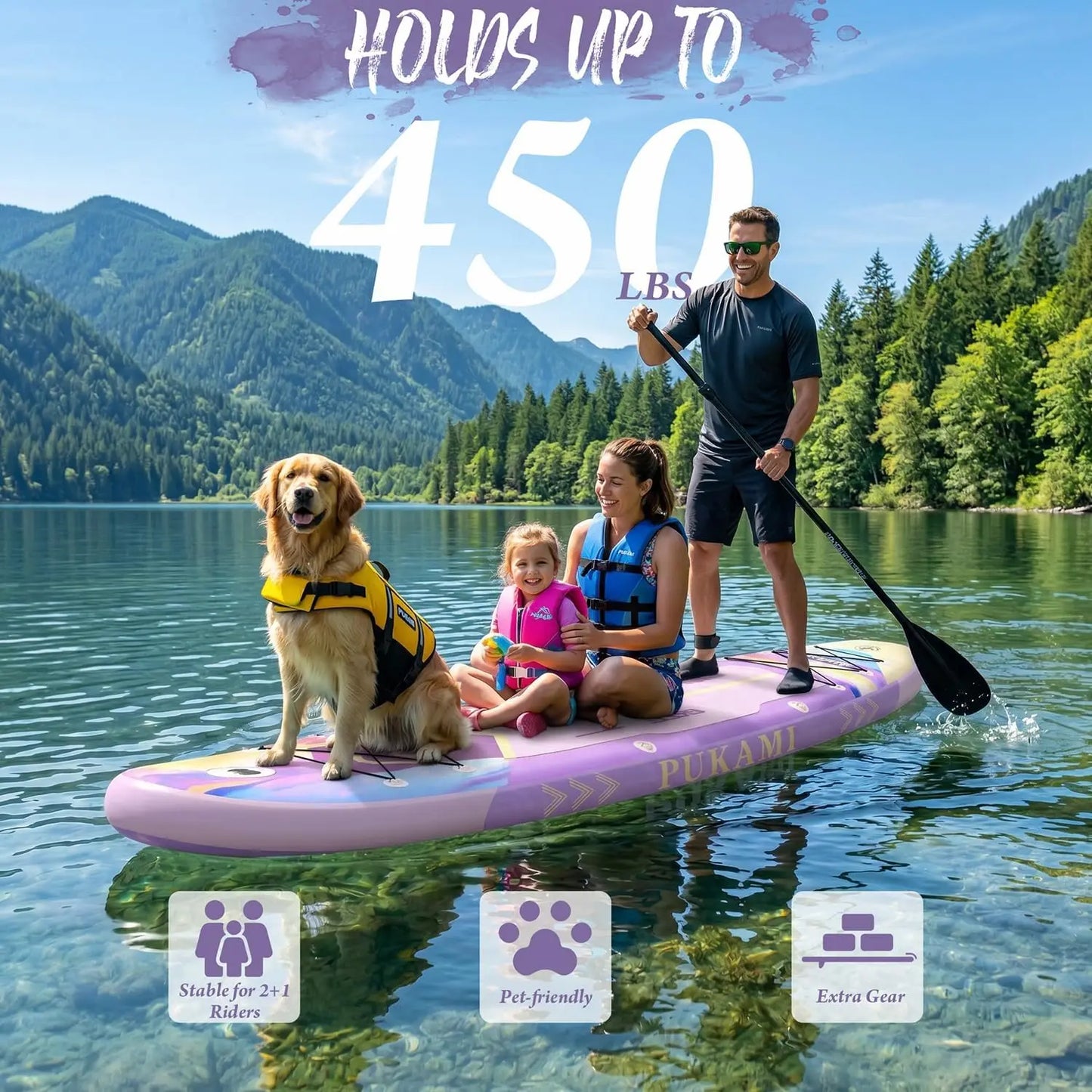 Extra Wide Inflatable Stand Up Paddle Board, 11'1" x 33", 450 lbs Capacity for Adults, Includes Premium Accessories Kit, Backpack, and Seat, Non-Slip Stable Deck, Blow Up Kayak Suitable for Yoga, Fishing, and Surfing