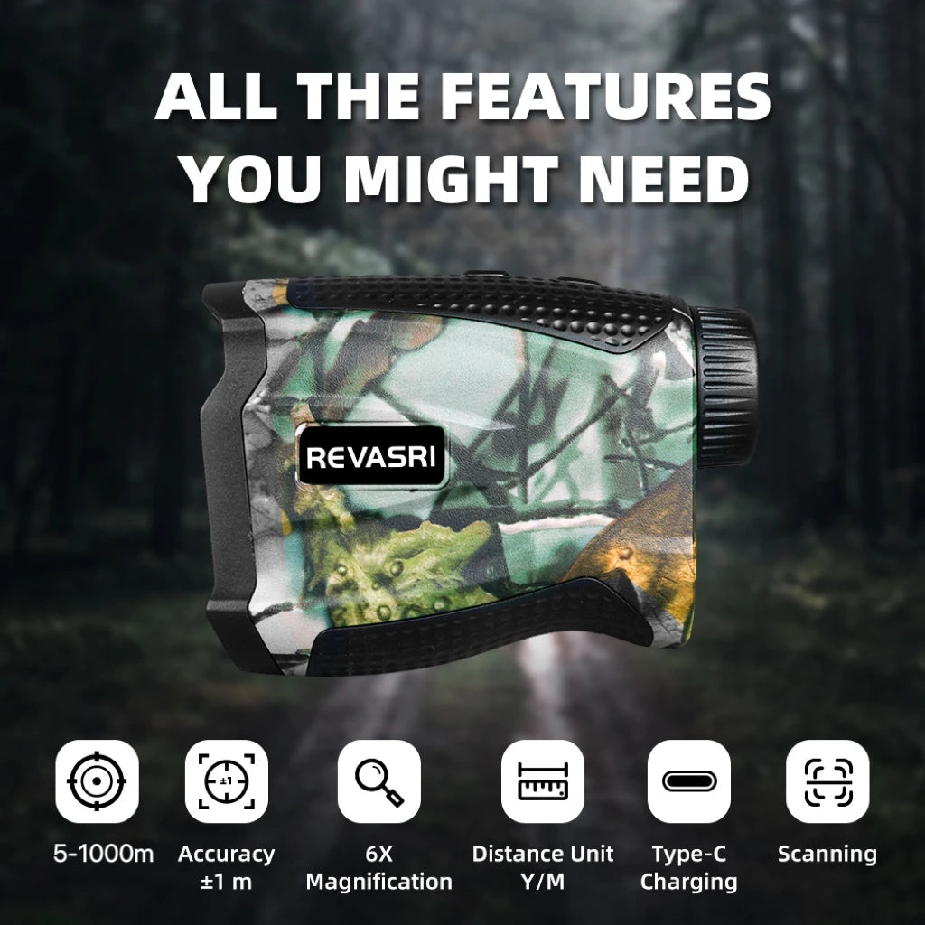 REVASRI 1000M Multi-Function Hunting Rangefinder, with Speed, Angle and Continuous Scan Functions, Designed for Outdoor Hunting