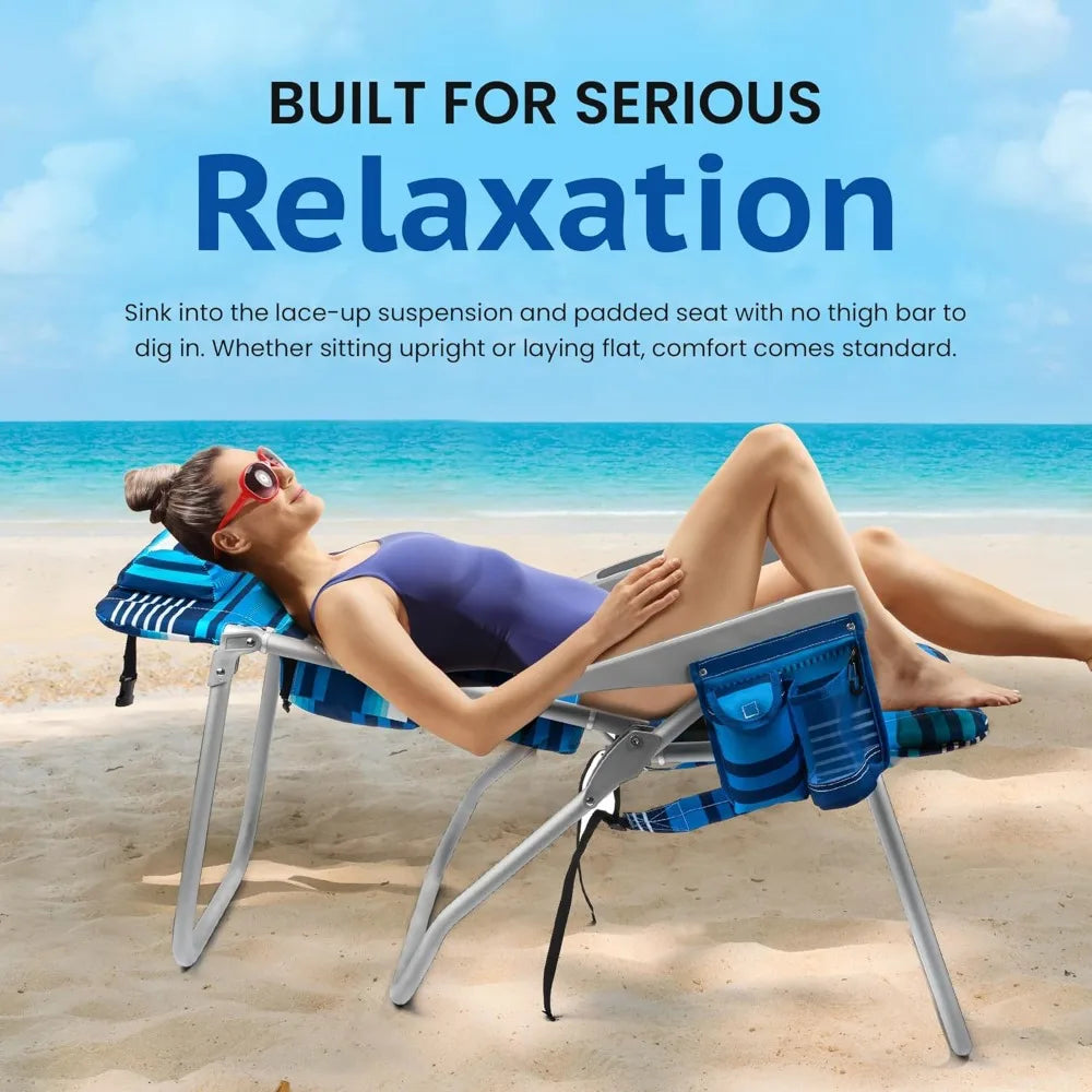 Folding Tall Backpack Beach Chair with 5 Positions, Towel bar, Cooler and Storage Pouch, Cup Holder and Phone Holder Customized