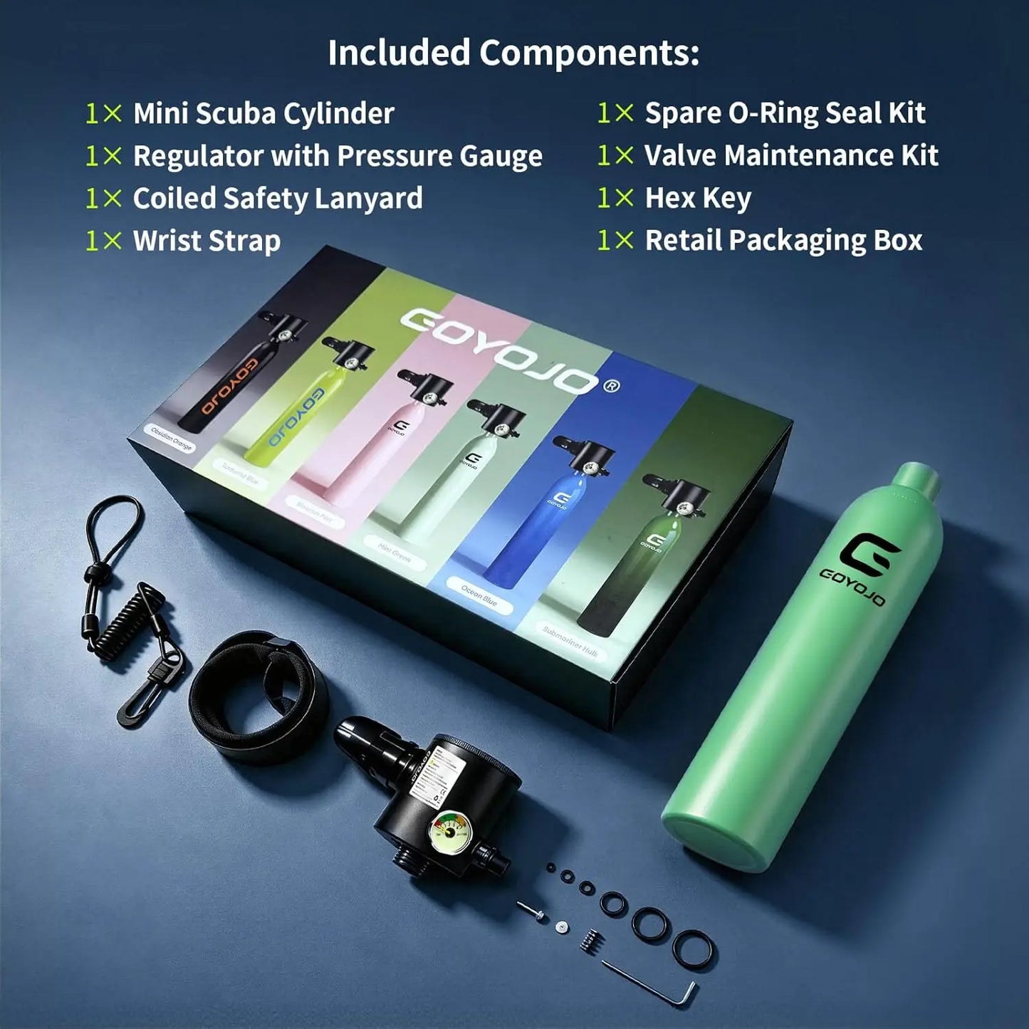 GOYOJO Mini Scuba Tank 0.5L Portable Small Diving Tank for Underwater Breathing Reusable Diving Cylinder Lung Air Tank for Emergency Rescue Boat Cleaning Backup Air Source Pony Bottle