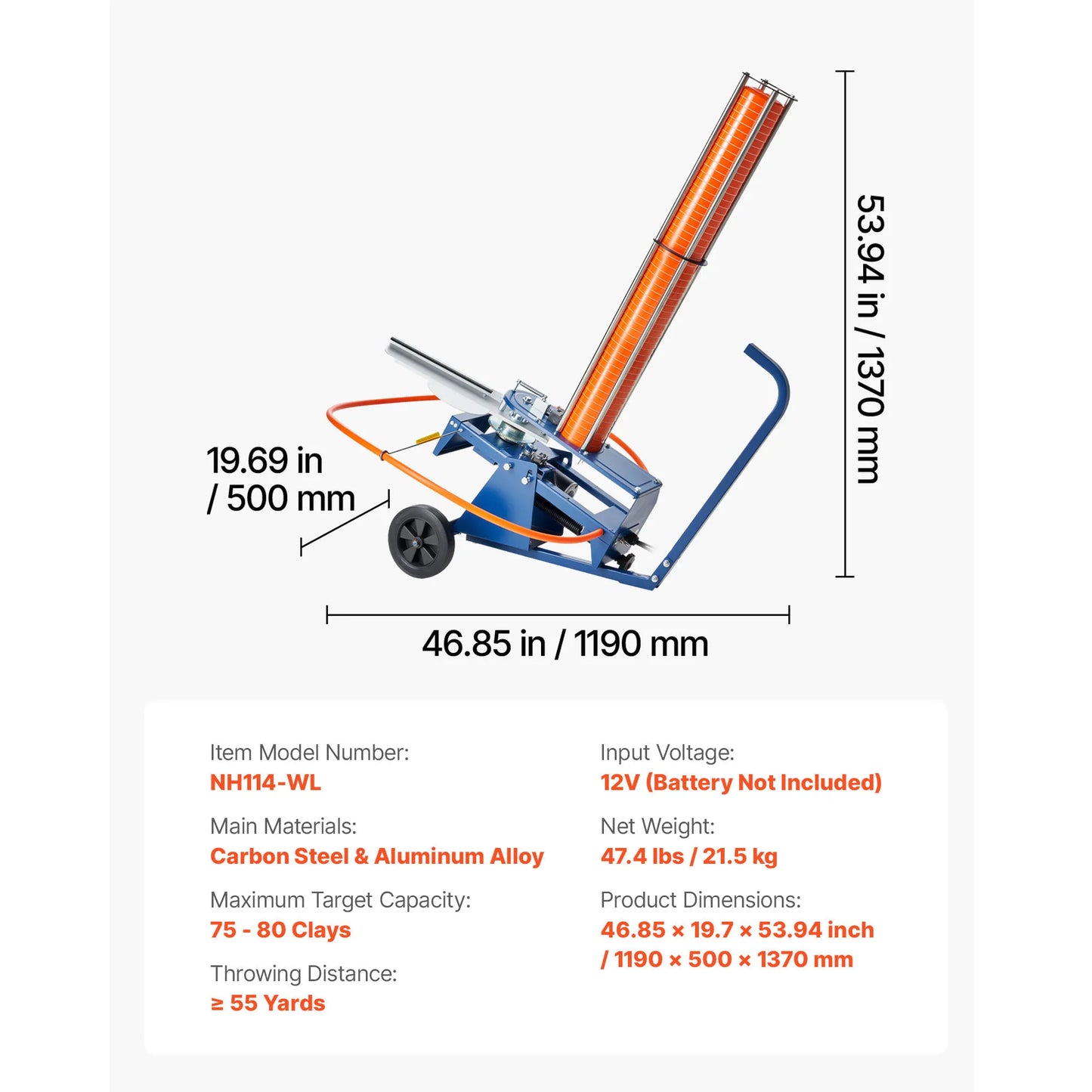 Clay Target Thrower Max 50/75-80 Clays 55 Yards Automatic on Wheels with Adjustable Foot Pedal Pull Handle for Shooting