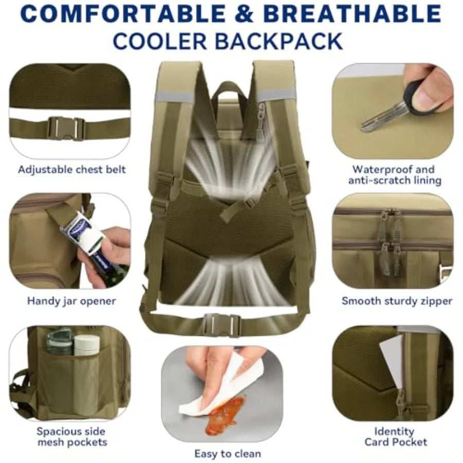 43L Cooler Backpack 45/55 Cans Insulated Leak Proof Tactical Backpack2 Insulated Comaprtments Thermal Bag Large Lunch Outdoor B