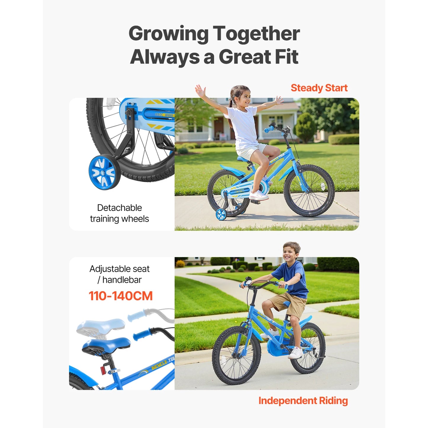 14/16/18in Kids Bike BMX Style Children Bicycle with Training Wheels Toddler Bike for Boys & Girls Learning to Ride