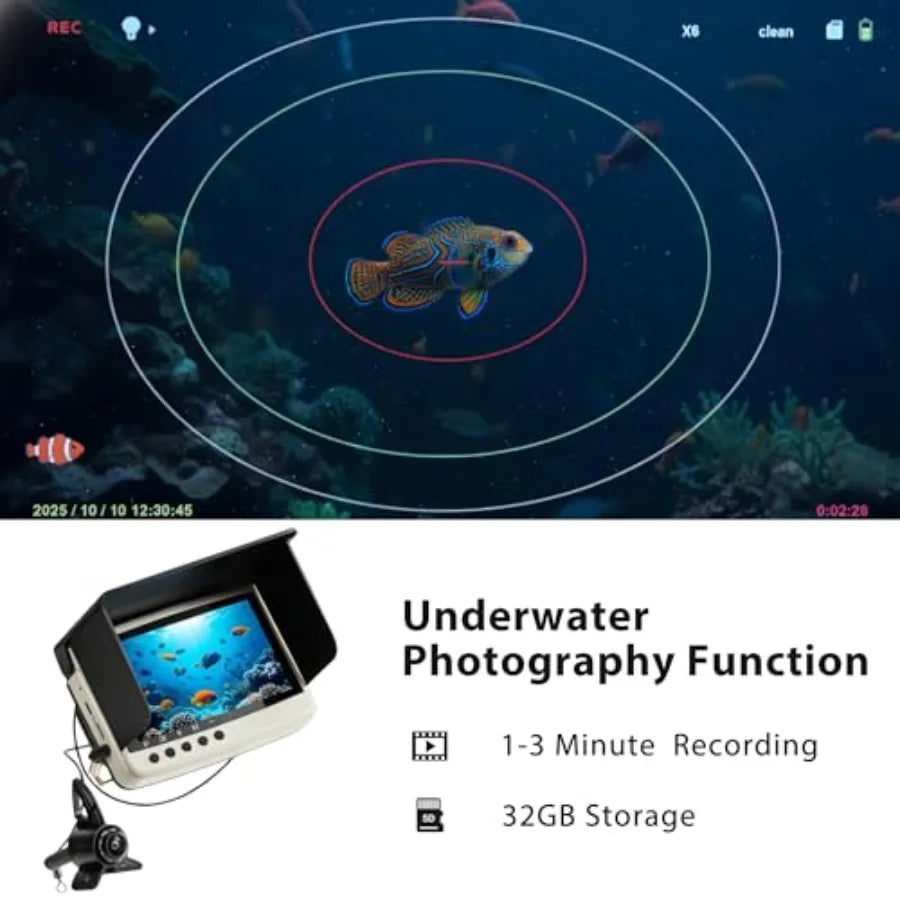 Fish Finder with Underwater Camera: IP68 Waterproof IPS Display for Ice/Lake Fishing Murky Conditions Depth Finder