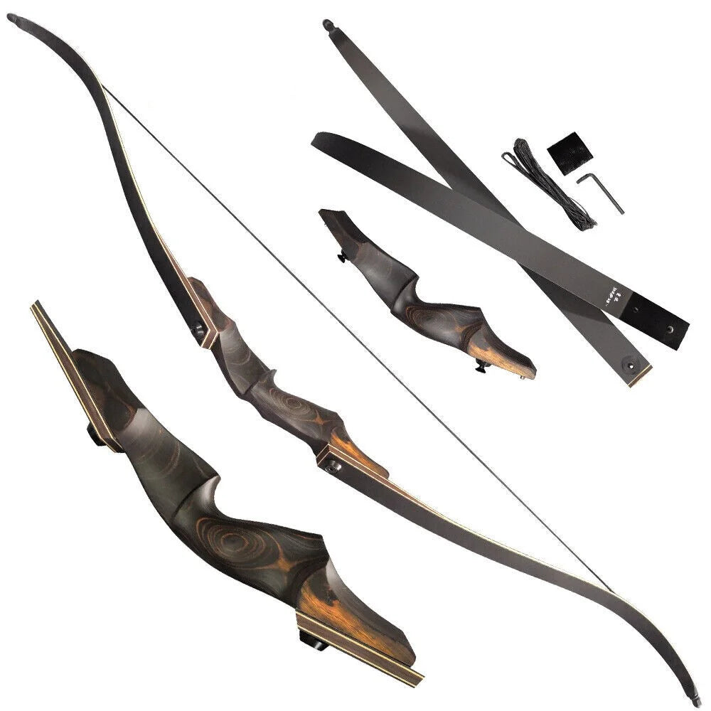Hunting Recurve Bow 60" Takedown Archery Bow 25-60lbs Bamboo Laminated Limbs Wooden Riser Suitable for Right Hand Shooters