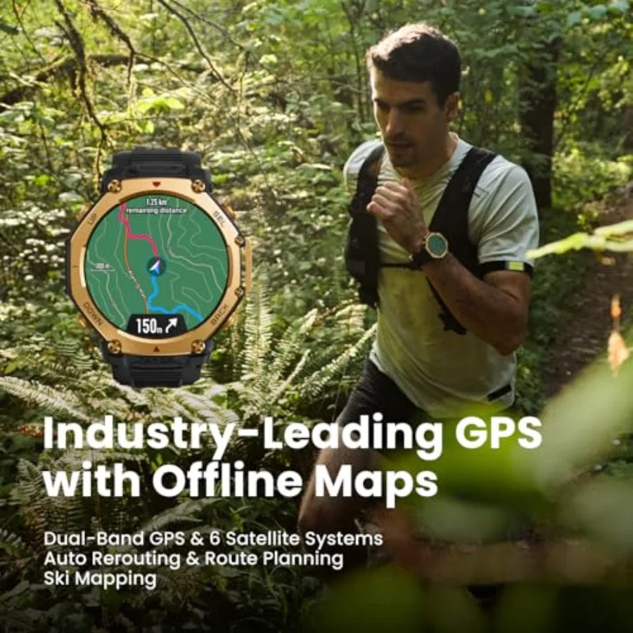 T-Rex 3 Pro Outdoor Smart Watch 48mm Sapphire AMOLED Display Ti Bezel Dual Band GPS Offline Maps 25 Days Battery Built-in Flash