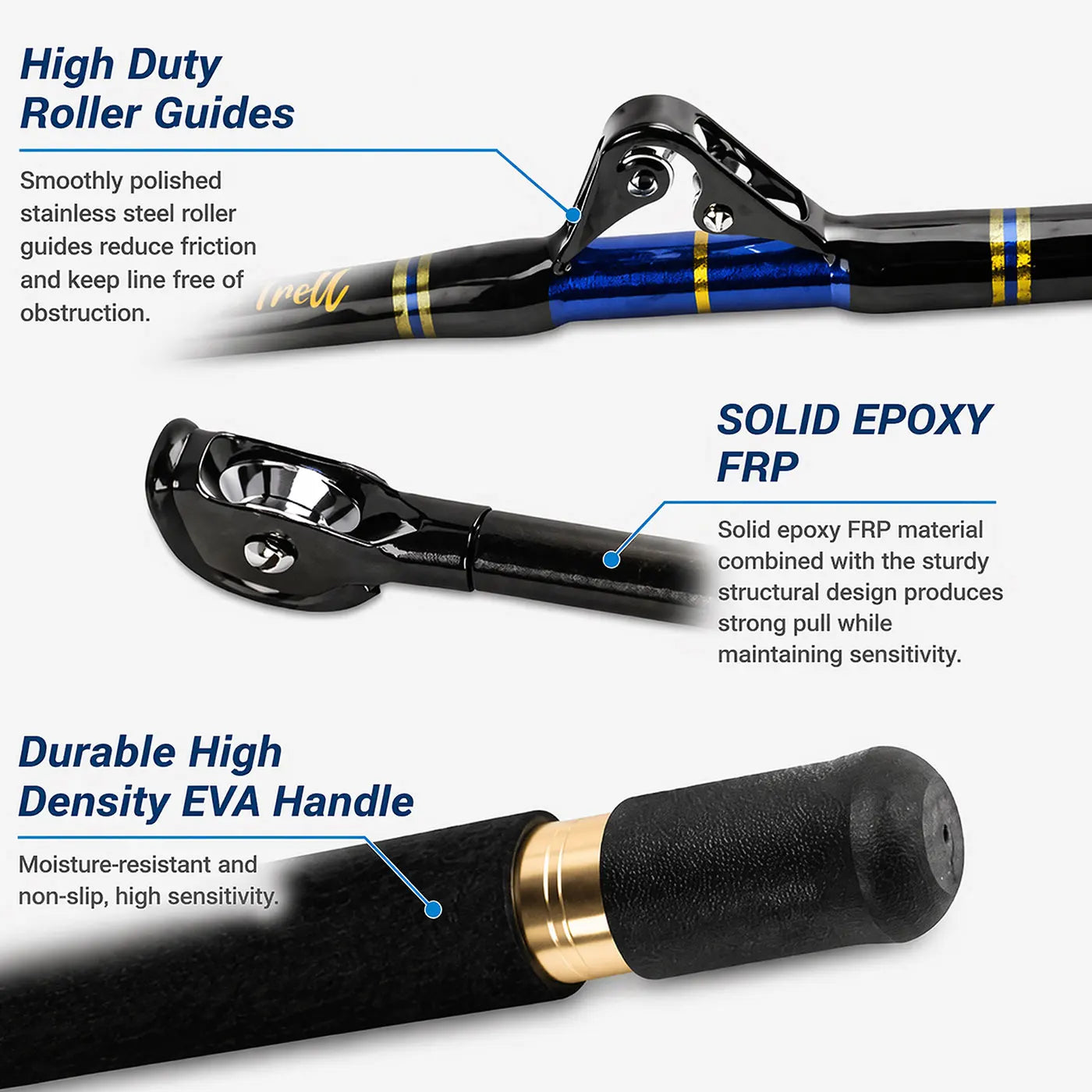 Portable boat fishing tow rod, tuna boat fishing rod, deep-sea fishing tow rod, spliced two-stage fishing rod
