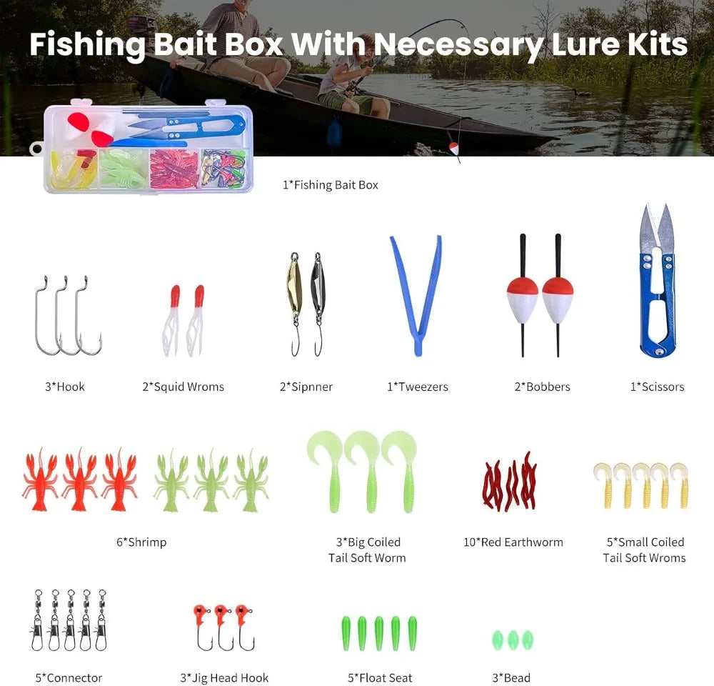 2 Set Kids Fishing Pole Set with Full Starter Kits Portable Telescopic Fishing Rod and Reel Combo for Boys Girls Youth