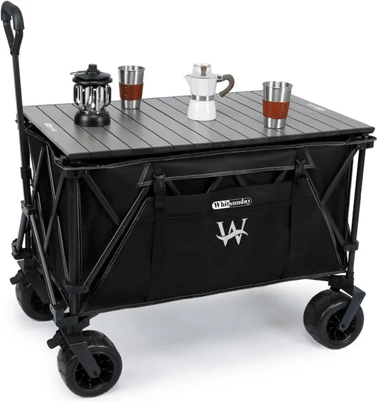 Heavy Duty Collapsible Wagon with Table, 440Lbs Capacity, All Terrain Wheels for Beach and Camping