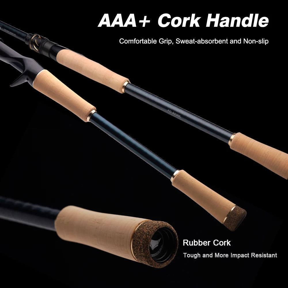 PURELURE Flight Dance Spinning Rod & Baitcaster Rod 30T+40T Carbon Fiber Fishing Rods 2 Piece Fuji Alconite/Fazlite Guides Fuji Reel Seat ML/M/MH/H Power Shore Fishing for Bass