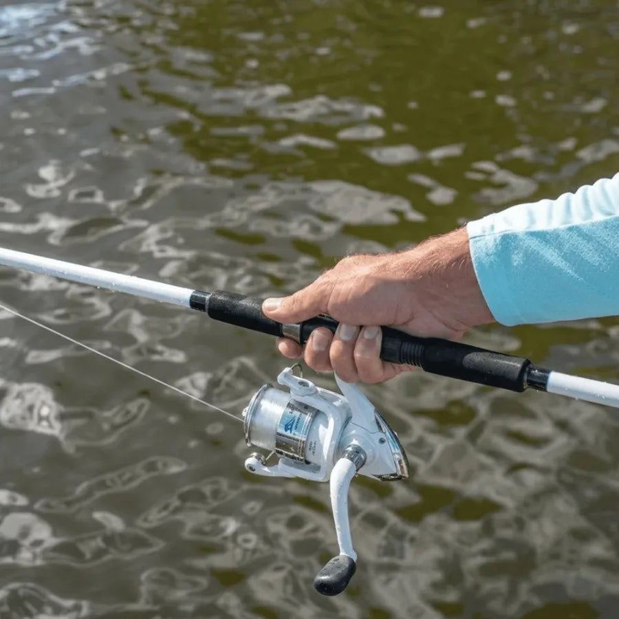 Medium Action 2-Piece Spinning Rod and Reel Combo, Size 6000 Reel, 8 feet, graphite, black, pre-spooled with 10lb monofilament